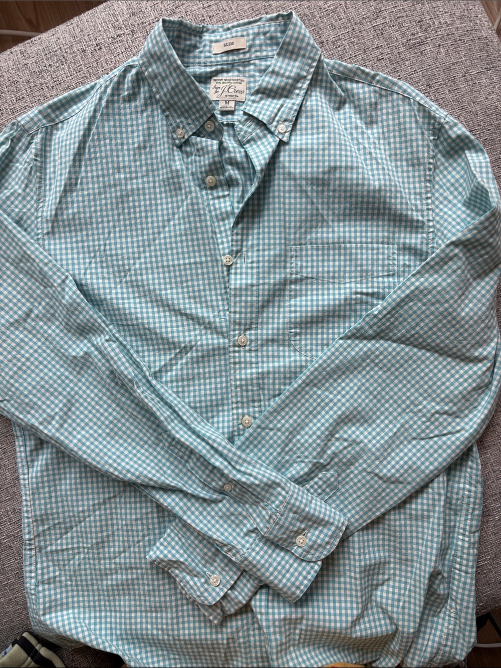 J. Crew Men's Light Blue and White Gingham Button-Down Shirt